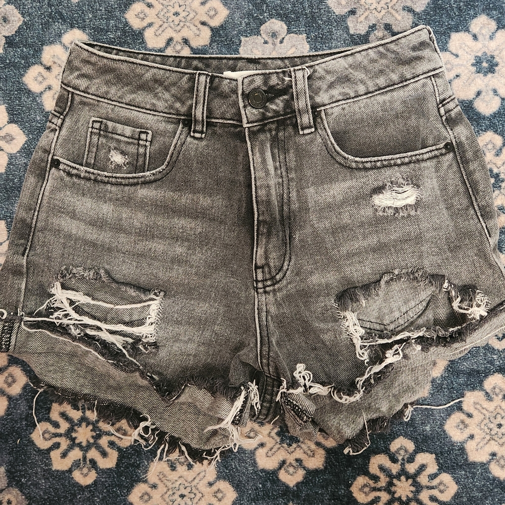 PacSun Gray Distressed High-Rise Denim Cutoff Shorts